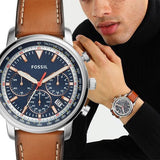 Fossil Goodwin Chronograph Blue Dial Brown Leather Strap Watch for Men - FS5414 Buy Now By Fossil