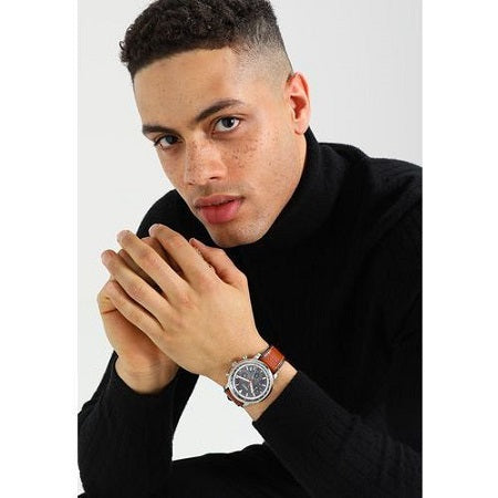 Fossil Goodwin Chronograph Blue Dial Brown Leather Strap Watch for Men - FS5414 Buy Now By Fossil