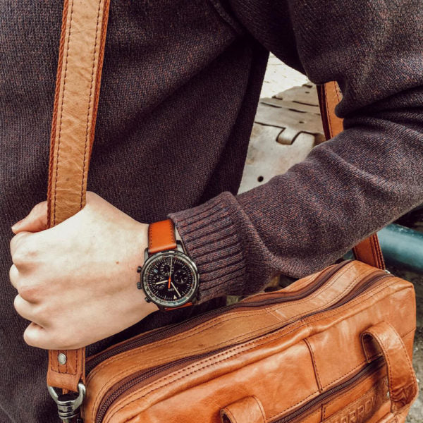 Fossil Goodwin Luggage Chronograph Black Dial Brown Leather Strap Watch for Men - FS5501 Buy Now By Fossil