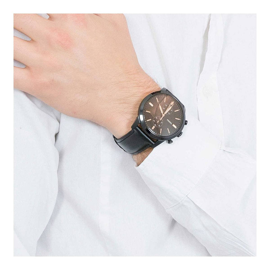 Fossil Goodwin Chronograph Black Dial Black Leather Strap Watch for Men - FS5585 Buy Now By Fossil