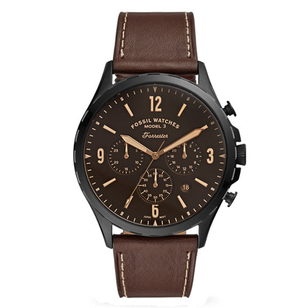 Fossil Forrester Chronograph Black Dial Brown Leather Strap Watch for Men - FS5608 Buy Now By Fossil