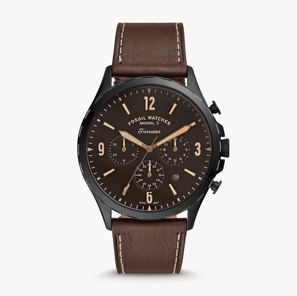 Fossil Forrester Chronograph Black Dial Brown Leather Strap Watch for Men - FS5608 Buy Now By Fossil