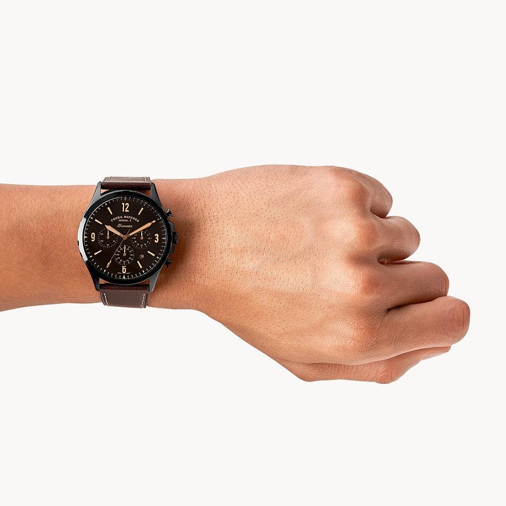 Fossil Forrester Chronograph Black Dial Brown Leather Strap Watch for Men - FS5608 Buy Now By Fossil