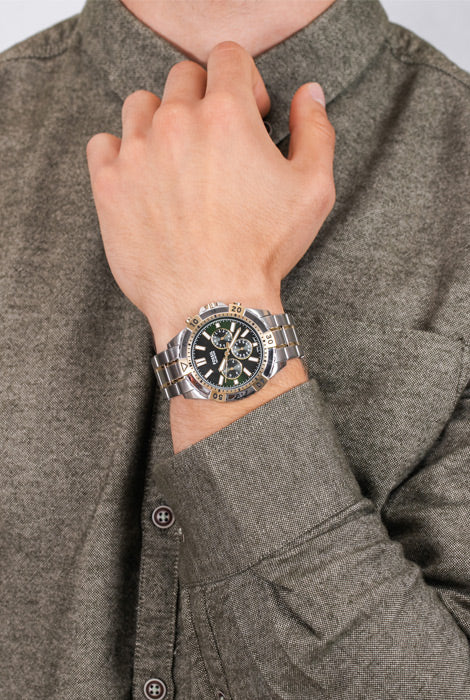 Fossil Garrett Chronograph Green Dial Two Tone Steel Strap Watch for Men - FS5622 Buy Now By Fossil