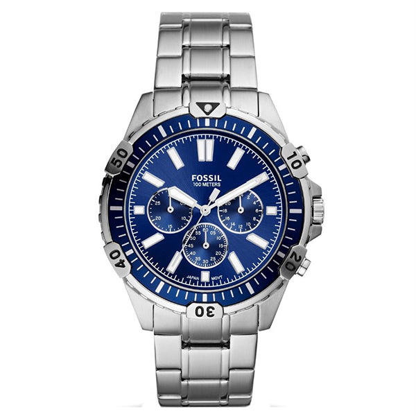 Fossil Garrett Chronograph Blue Dial Silver Steel Strap Watch for Men - FS5623 Buy Now By Fossil