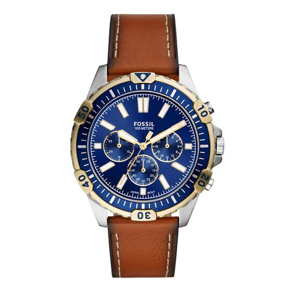 Fossil Garrett Chronograph Blue Dial Brown Leather Strap Watch for Men - FS5625 Buy Now By Fossil
