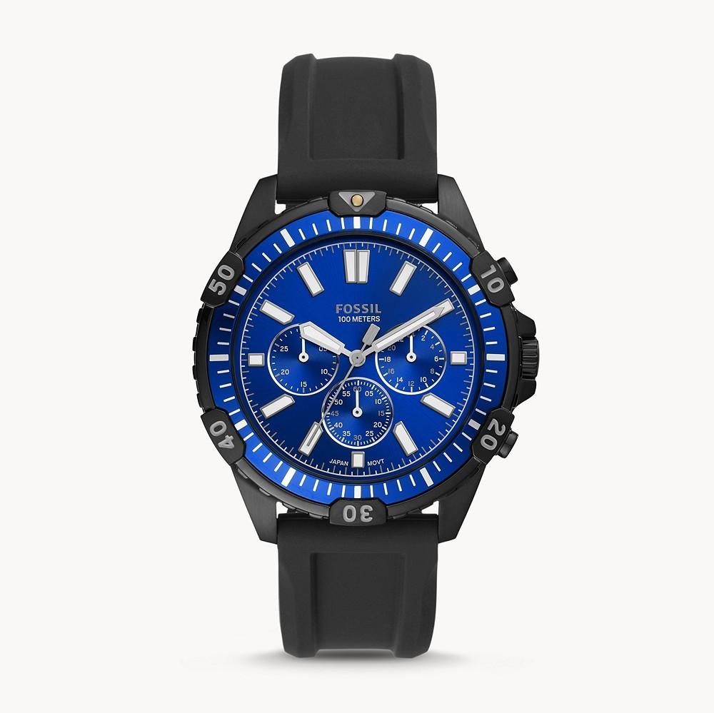 Fossil Garrett Chronograph Blue Dial Black Rubber Strap Watch for Men - FS5695 Buy Now By Fossil