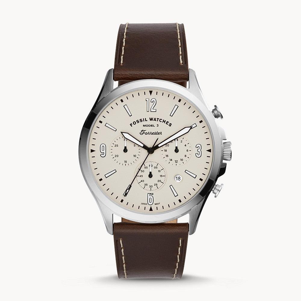 Fossil Forrester Chronograph White Dial Brown Leather Strap Watch for Men - FS5696 Buy Now By Fossil
