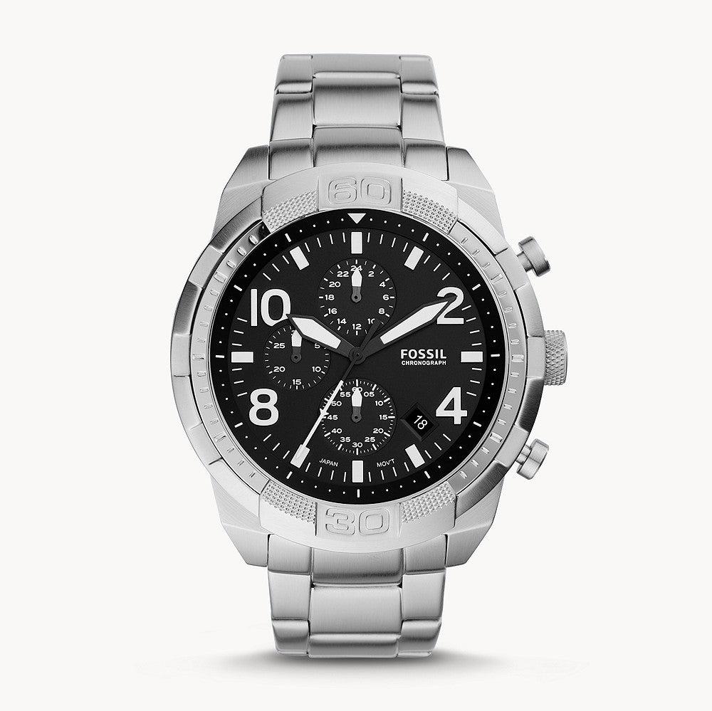 Fossil Bronson Chronograph Black Dial Silver Steel Strap Watch for Men - FS5710 Buy Now By Fossil
