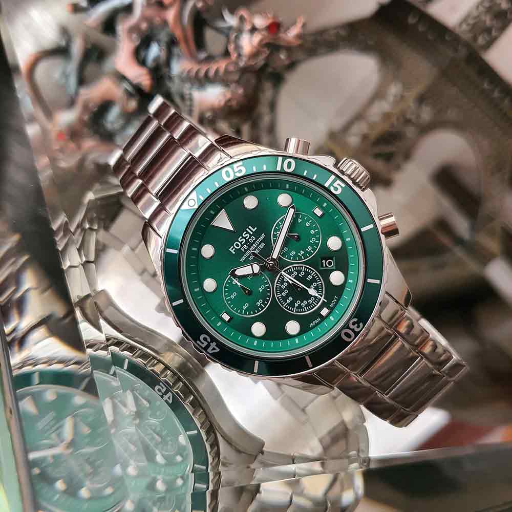 Fossil FB-03 Chronograph Green Dial Silver Steel Strap Watch for Men - FS5726 Buy Now By Fossil