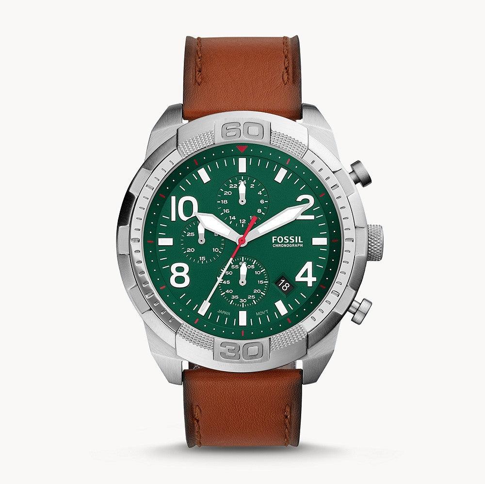 Fossil Bronson Chronograph Green Dial Brown Leather Strap Watch for Men - FS5738 Buy Now By Fossil