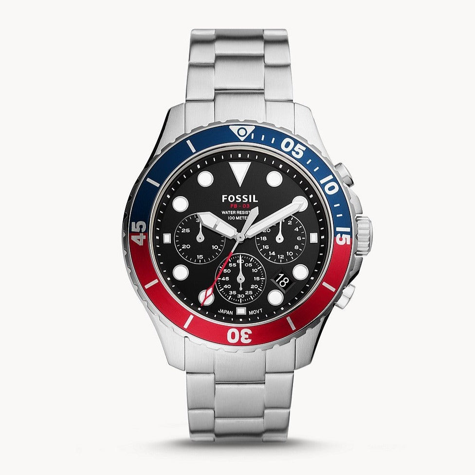 Fossil FB-03 Chronograph Black Dial Silver Steel Strap Watch for Men - FS5767 Buy Now By Fossil