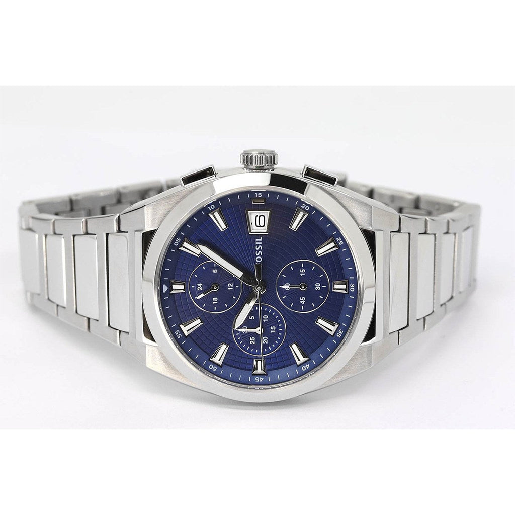 Fossil Everett Chronograph Blue Dial Silver Steel Strap Watch for Men - FS5795 Buy Now By Fossil