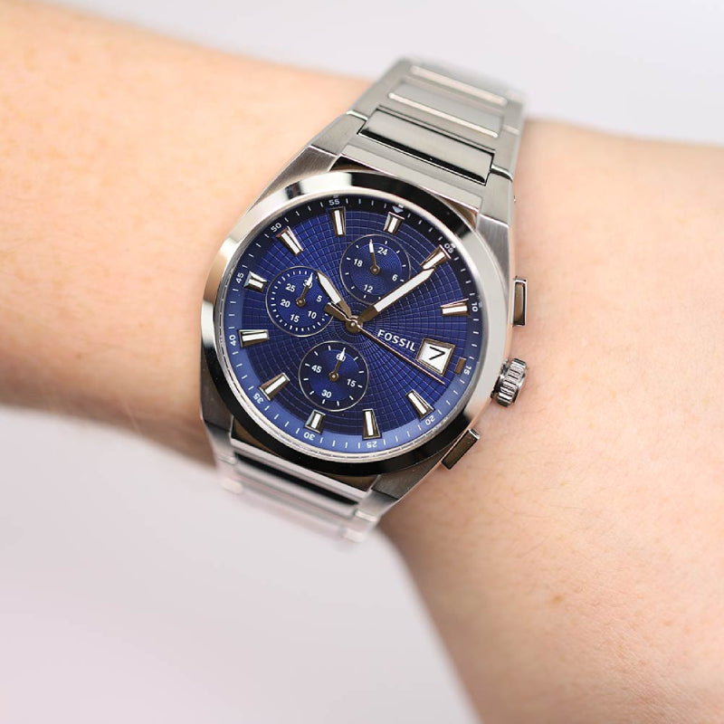 Fossil Everett Chronograph Blue Dial Silver Steel Strap Watch for Men - FS5795 Buy Now By Fossil