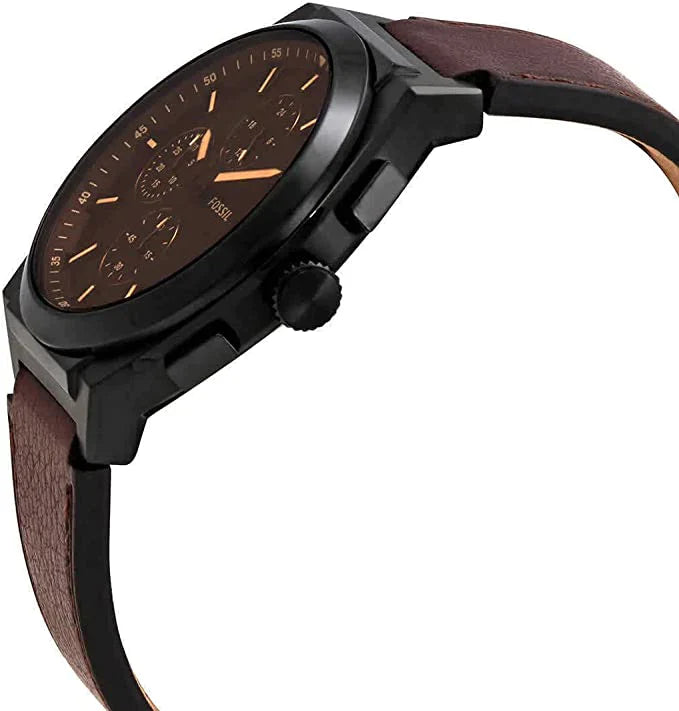 Fossil Everett Chronograph Black Dial Brown Leather Strap Watch for Men - FS5798 Buy Now By Fossil