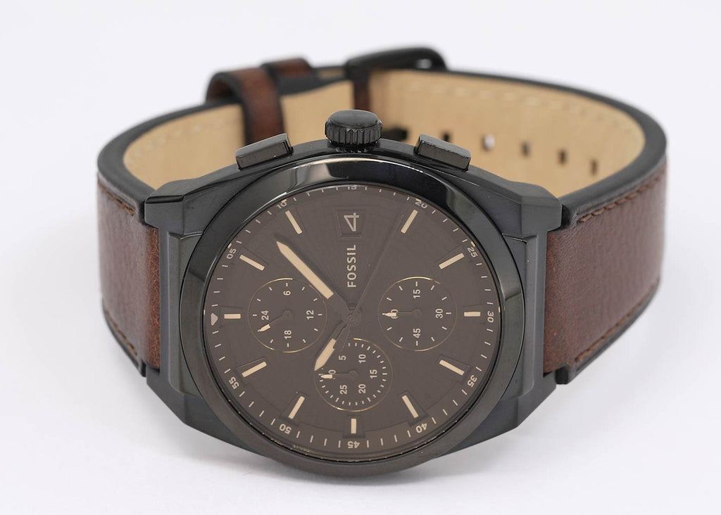 Fossil Everett Chronograph Black Dial Brown Leather Strap Watch for Men - FS5798 Buy Now By Fossil