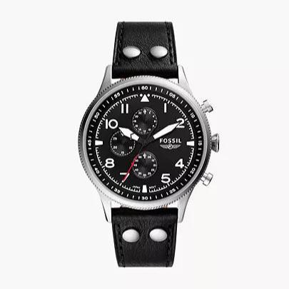 Fossil Retro Pilot Chronograph Black Dial Black Leather Strap Watch for Men - FS5806 Buy Now By Fossil