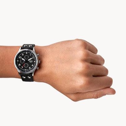 Fossil Retro Pilot Chronograph Black Dial Black Leather Strap Watch for Men - FS5806 Buy Now By Fossil