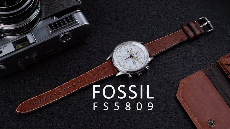 Fossil Retro Pilot Chronograph Silver Dial Brown Leather Strap Watch for Men - FS5809 Buy Now By Fossil