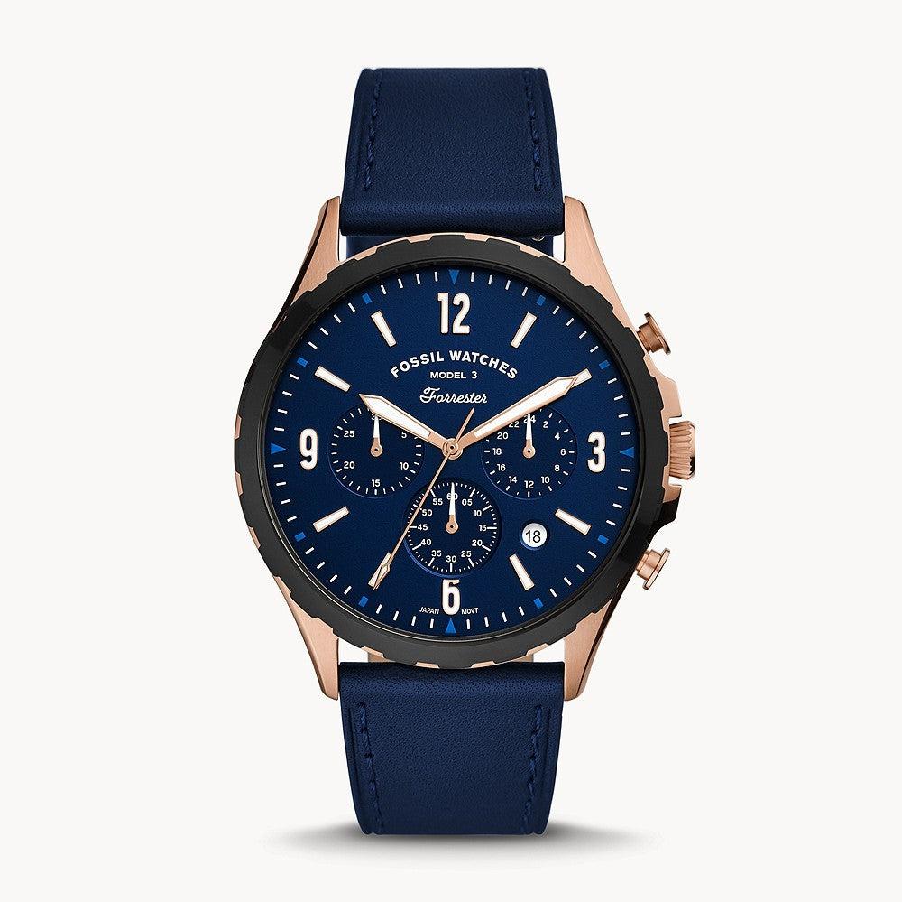 Fossil Forrester Chronograph Blue Dial Blue Leather Strap Watch for Men - FS5814 Buy Now By Fossil