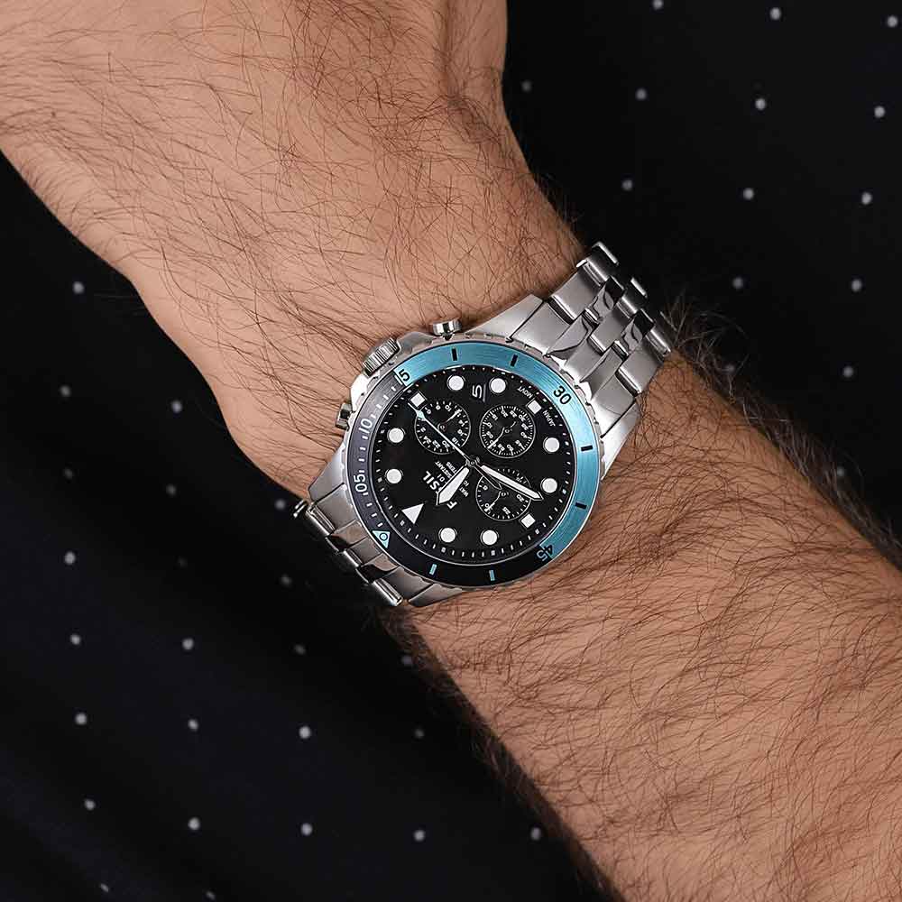 Fossil FB-01 Chronograph Black Dial Silver Steel Strap Watch for Men - FS5827 Buy Now By Fossil