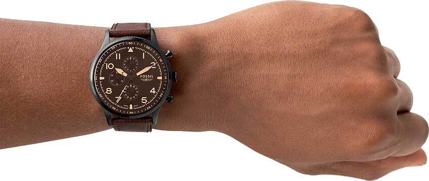 Fossil Retro Pilot Chronograph Brown Dial Brown Leather Strap Watch for Men - FS5833 Buy Now By Fossil