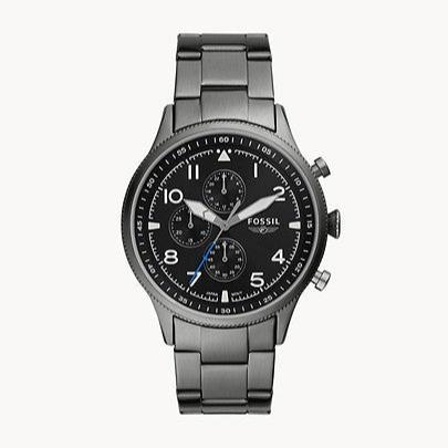 Fossil Retro Pilot Chronograph Black Dial Grey Steel Strap Watch for Men - FS5834 Buy Now By Fossil