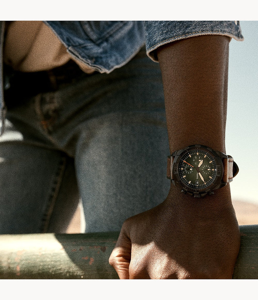Fossil Bronson Chronograph Black Dial Brown Leather Strap Watch for Men - FS5856 Buy Now By Fossil