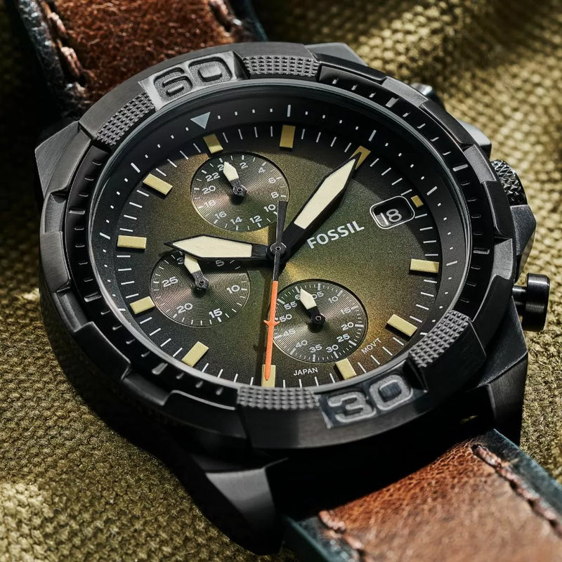 Fossil Bronson Chronograph Black Dial Brown Leather Strap Watch for Men - FS5856 Buy Now By Fossil