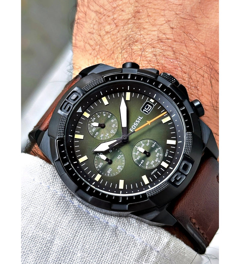 Fossil Bronson Chronograph Black Dial Brown Leather Strap Watch for Men - FS5856 Buy Now By Fossil