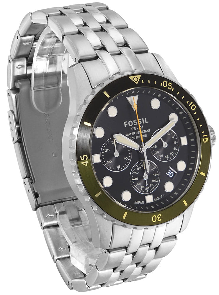 Fossil FB-01 Chronograph Black Dial Silver Steel Strap Watch for Men - FS5864 Buy Now By Fossil