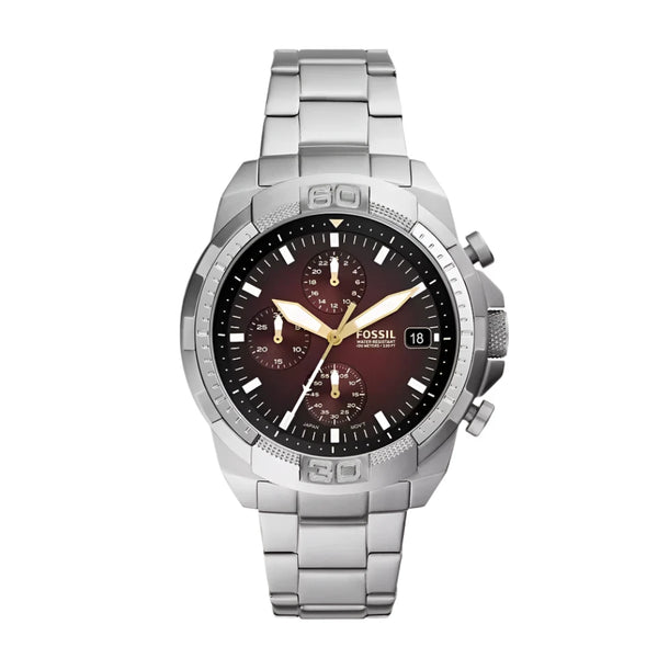 Fossil Bronson Chronograph Red Dial Silver Steel Strap Watch for Men - FS5878 Buy Now By Fossil