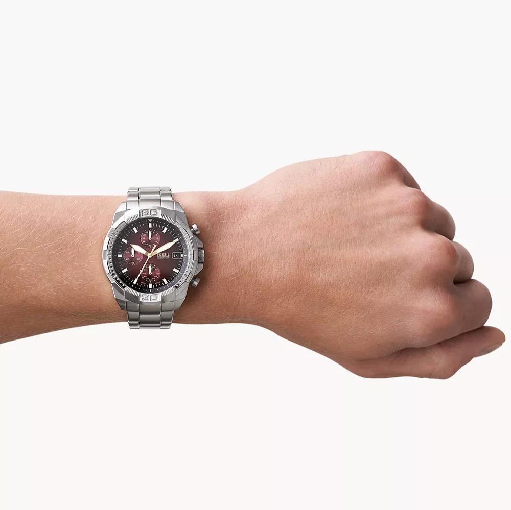 Fossil Bronson Chronograph Red Dial Silver Steel Strap Watch for Men - FS5878 Buy Now By Fossil