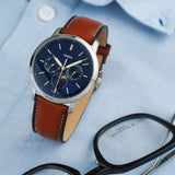 Fossil Neutra Minimalist Moonphase Blue Dial Brown Leather Strap Watch for Men - FS5903 Buy Now By Fossil