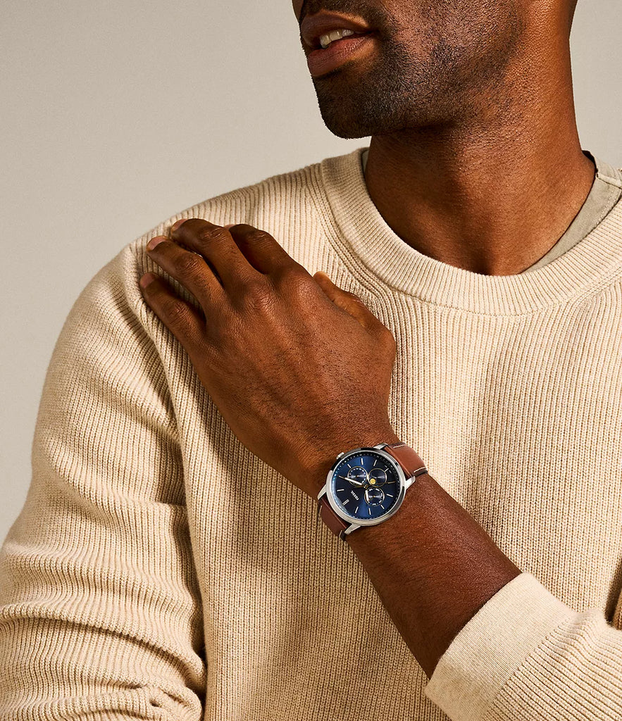 Fossil Neutra Minimalist Moonphase Blue Dial Brown Leather Strap Watch for Men - FS5903 Buy Now By Fossil