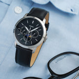 Fossil Neutra Minimalist Moonphase Black Dial Black Leather Strap Watch for Men - FS5904 Buy Now By Fossil