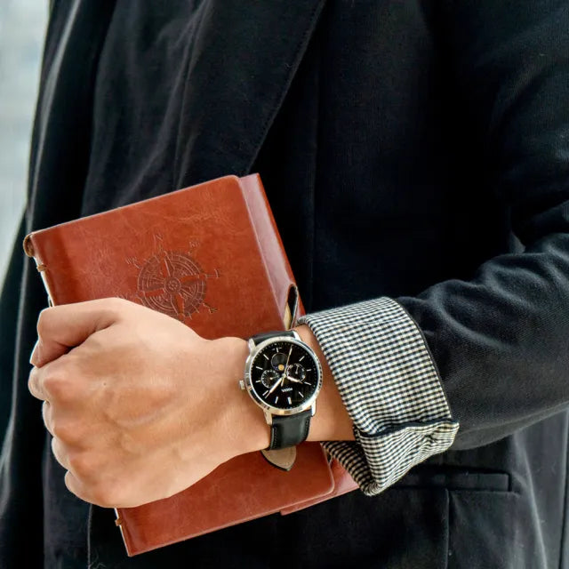 Fossil Neutra Minimalist Moonphase Black Dial Black Leather Strap Watch for Men - FS5904 Buy Now By Fossil