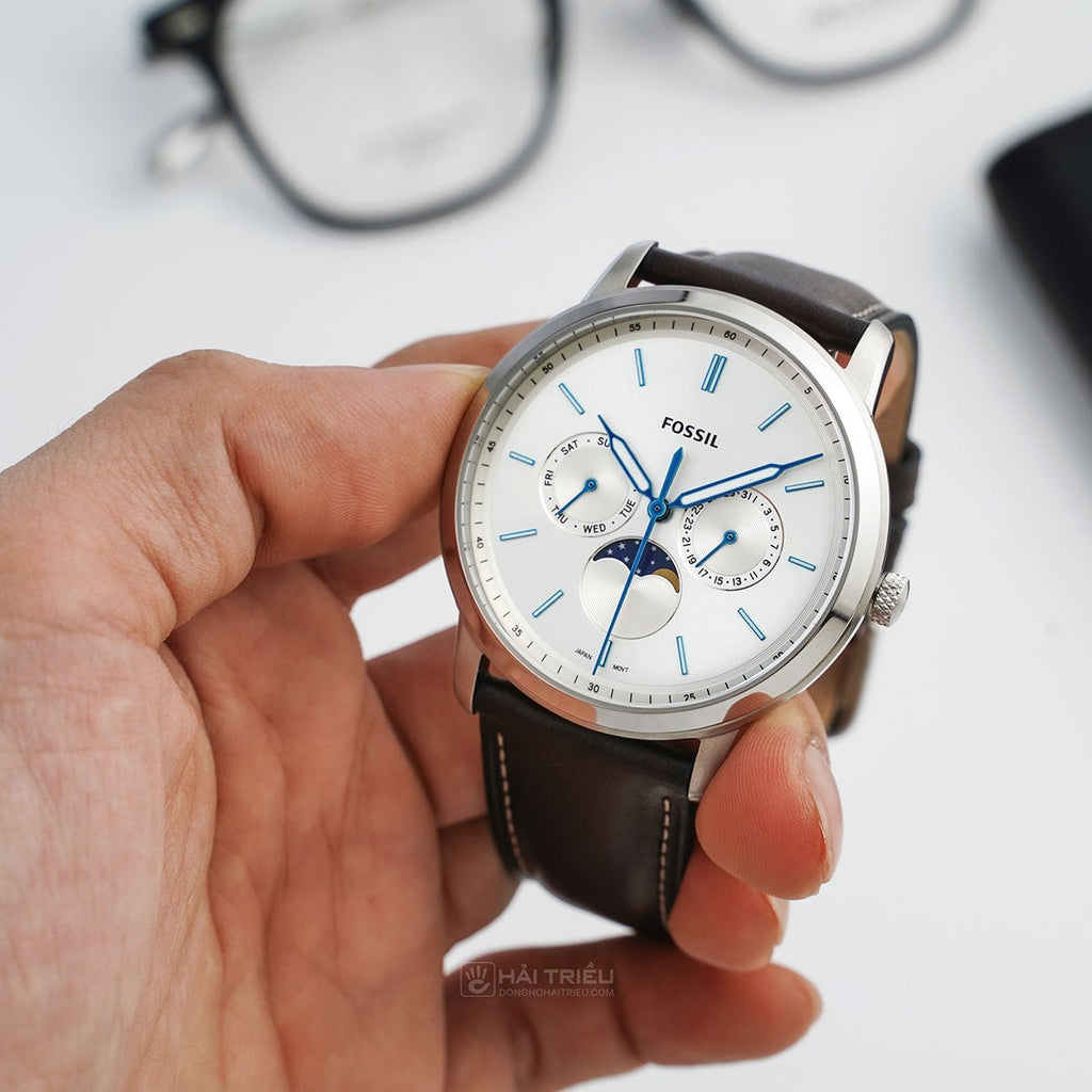 Fossil Neutra Minimalist Moonphase Silver Dial Brown Leather Strap Watch for Men - FS5905 Buy Now By Fossil