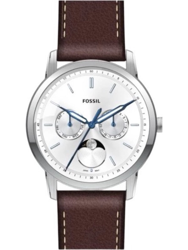 Fossil Neutra Minimalist Moonphase Silver Dial Brown Leather Strap Watch for Men - FS5905 Buy Now By Fossil