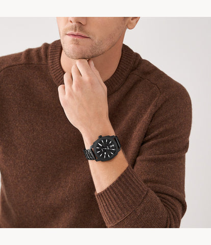 Fossil Machine Black Dial Black Steel Strap Watch for Men - FS4775 Buy Now By Fossil