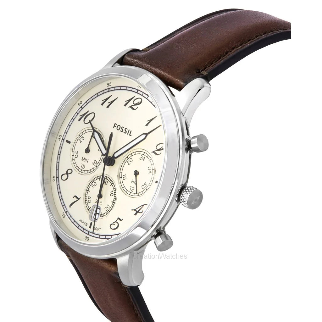 Fossil Neutra Chronograph White Dial Brown Leather Strap Watch for Men - FS6022 Buy Now By Fossil