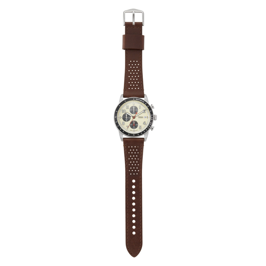 Fossil Sport Tourer Chronograph White Dial Brown Leather Strap Watch for Men - FS6042 Buy Now By Fossil