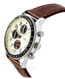 Fossil Sport Tourer Chronograph White Dial Brown Leather Strap Watch for Men - FS6042 Buy Now By Fossil