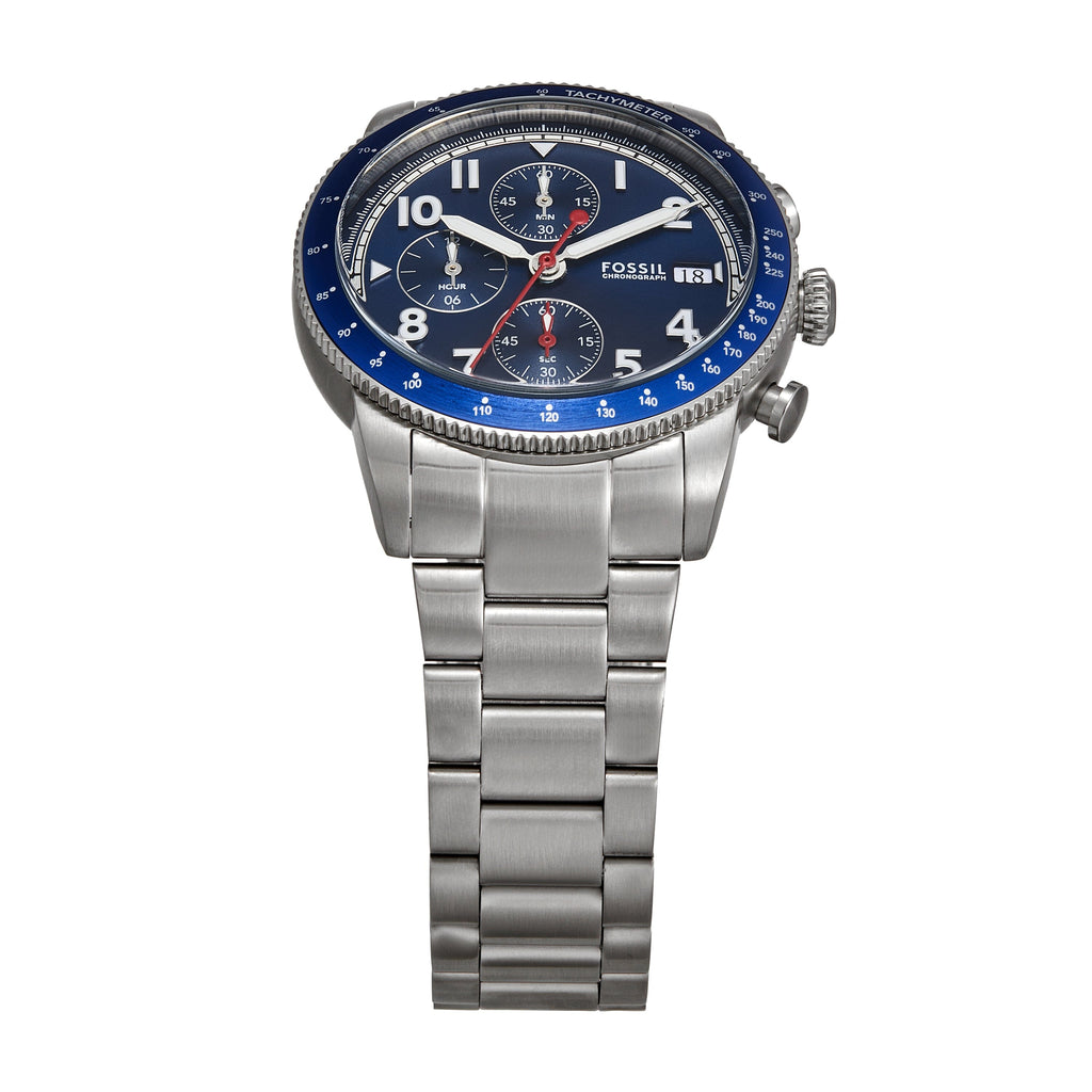 Fossil Sport Tourer Chronograph Blue Dial Silver Steel Strap Watch for Men - FS6047 Buy Now By Fossil