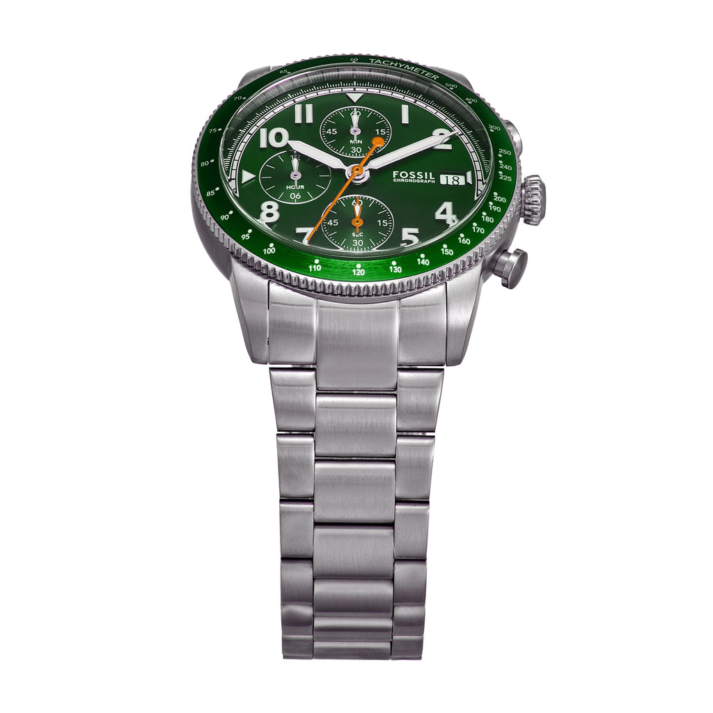 Fossil Sport Tourer Chronograph Green Dial Silver Steel Strap Watch for Men - FS6048 Buy Now By Fossil