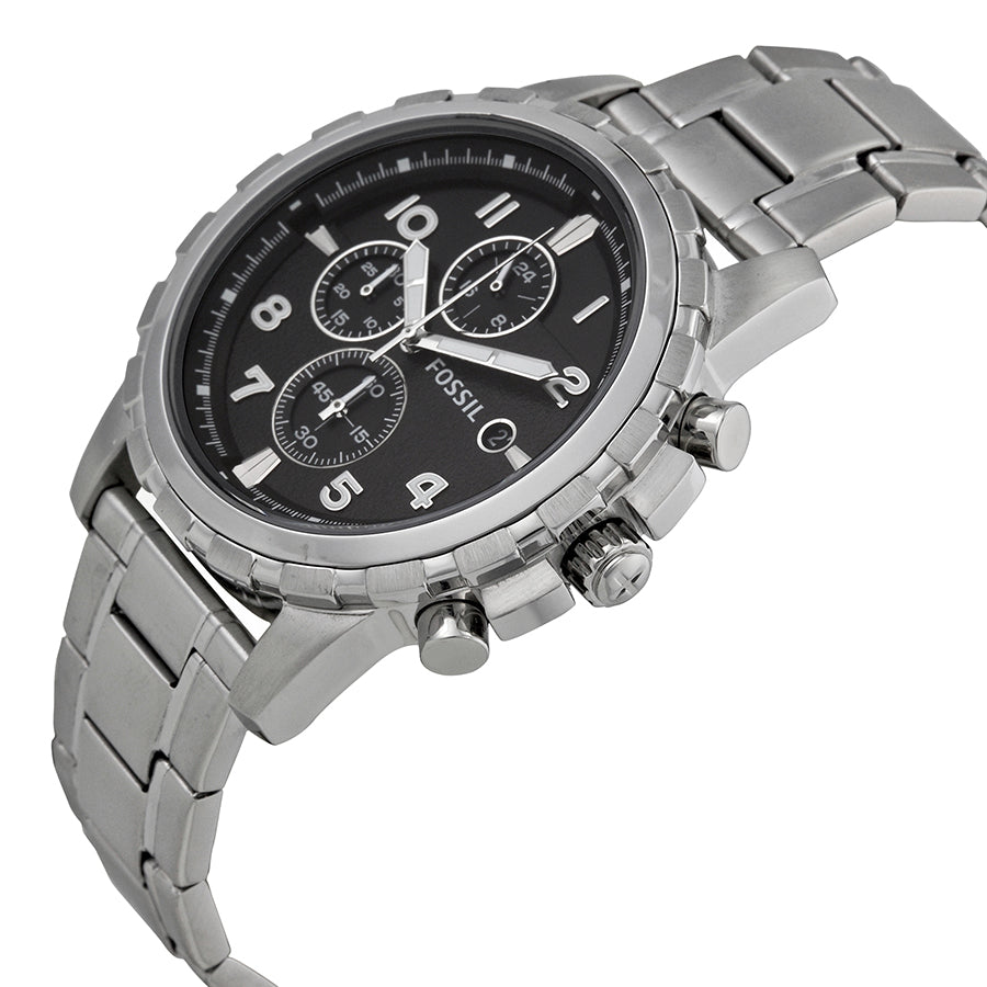 Fossil Dean Chronograph Black Dial Silver Steel Strap Watch for Men - FS4542 Buy Now By Fossil