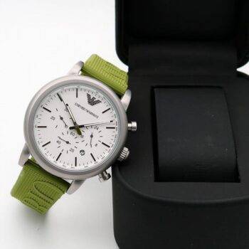 Emporio Armani Chronograph White Dial Green Rubber Strap Watch For Men - AR11022 Buy Now By Emporio Armani