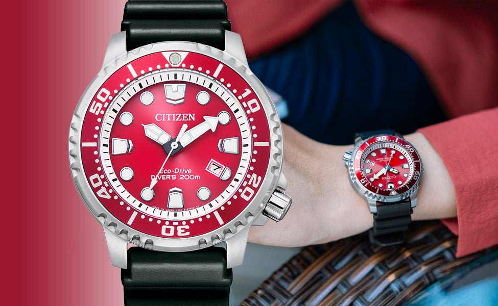 Citizen Eco Drive Promaster Marine Red Dial Black Rubber Strap Watch For Men - BN0159-15X Buy Now By Citizen