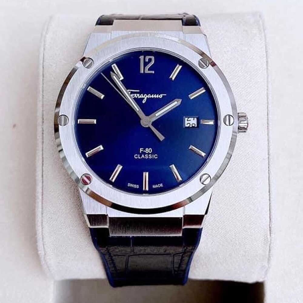 Salvatore Ferragamo F-80 Classic Blue Dial Blue Leather Strap Watch for Men - SFDT00319 Buy Now By Salvatore Ferragamo