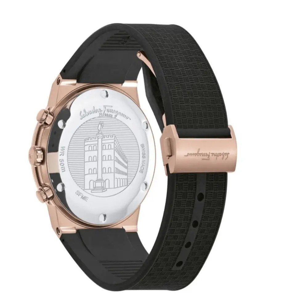 Salvatore Ferragamo Sapphire Chrono Black Dial Black Rubber Strap Watch for Men - SFME00721 Buy Now By Salvatore Ferragamo